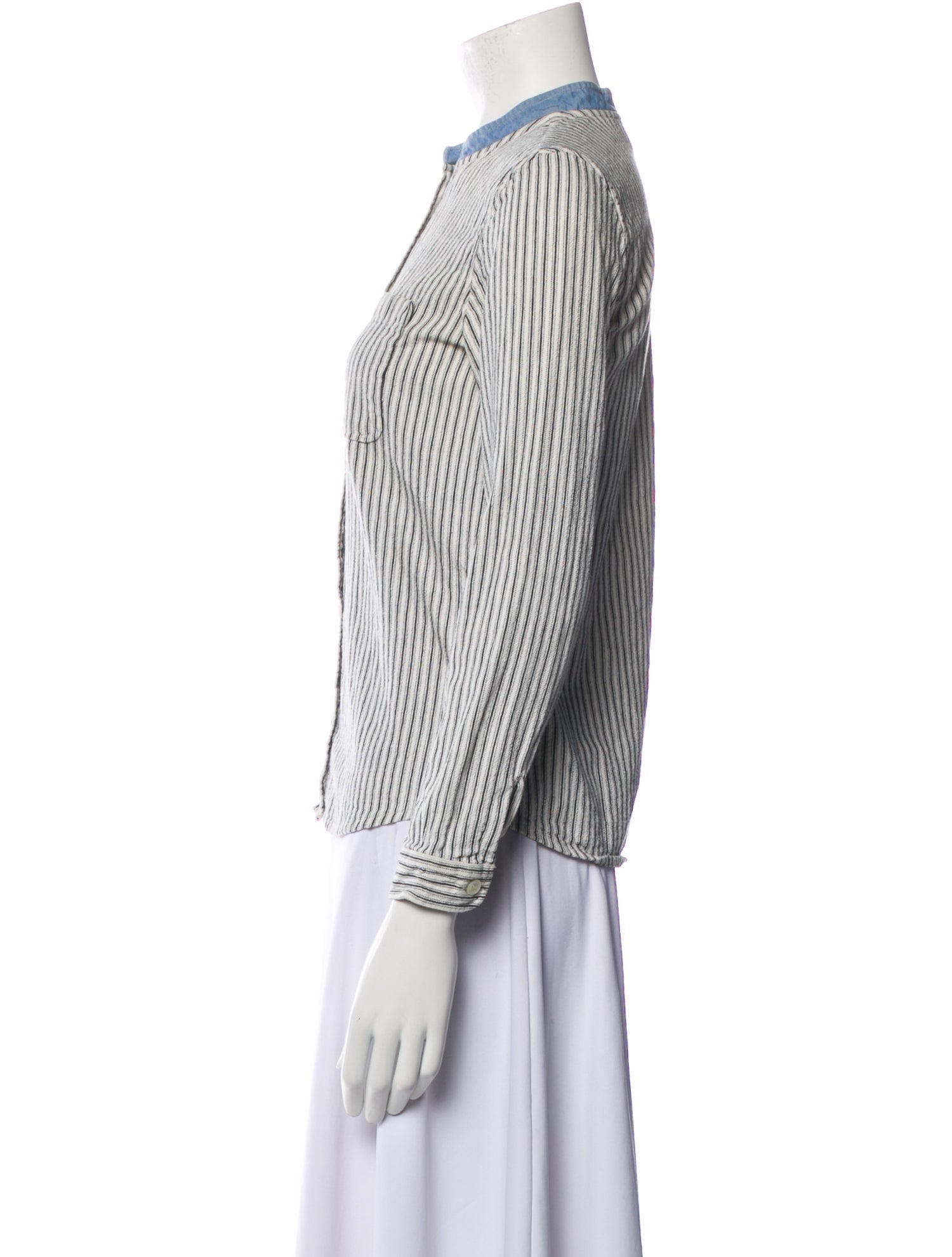 A.P.C. Striped Mock Neck Button-Up Top