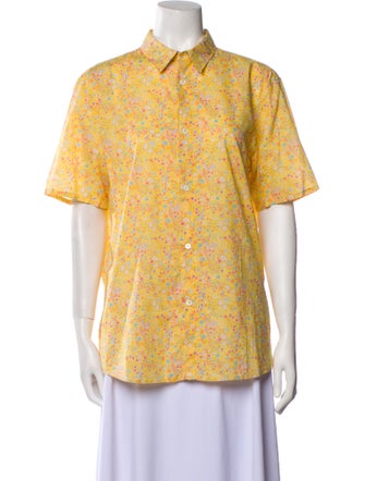 A.P.C. Floral Print Short Sleeve Button-Up Top