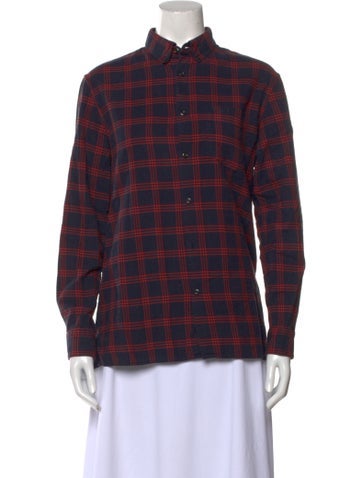 A.p.c. Tops Plaid Print Mock Neck Button-Up Top S