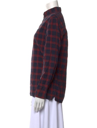 A.P.C. Plaid Print Mock Neck Button-Up Top
