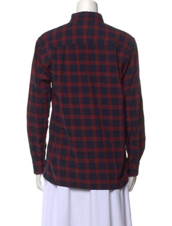 A.P.C. Plaid Print Mock Neck Button-Up Top
