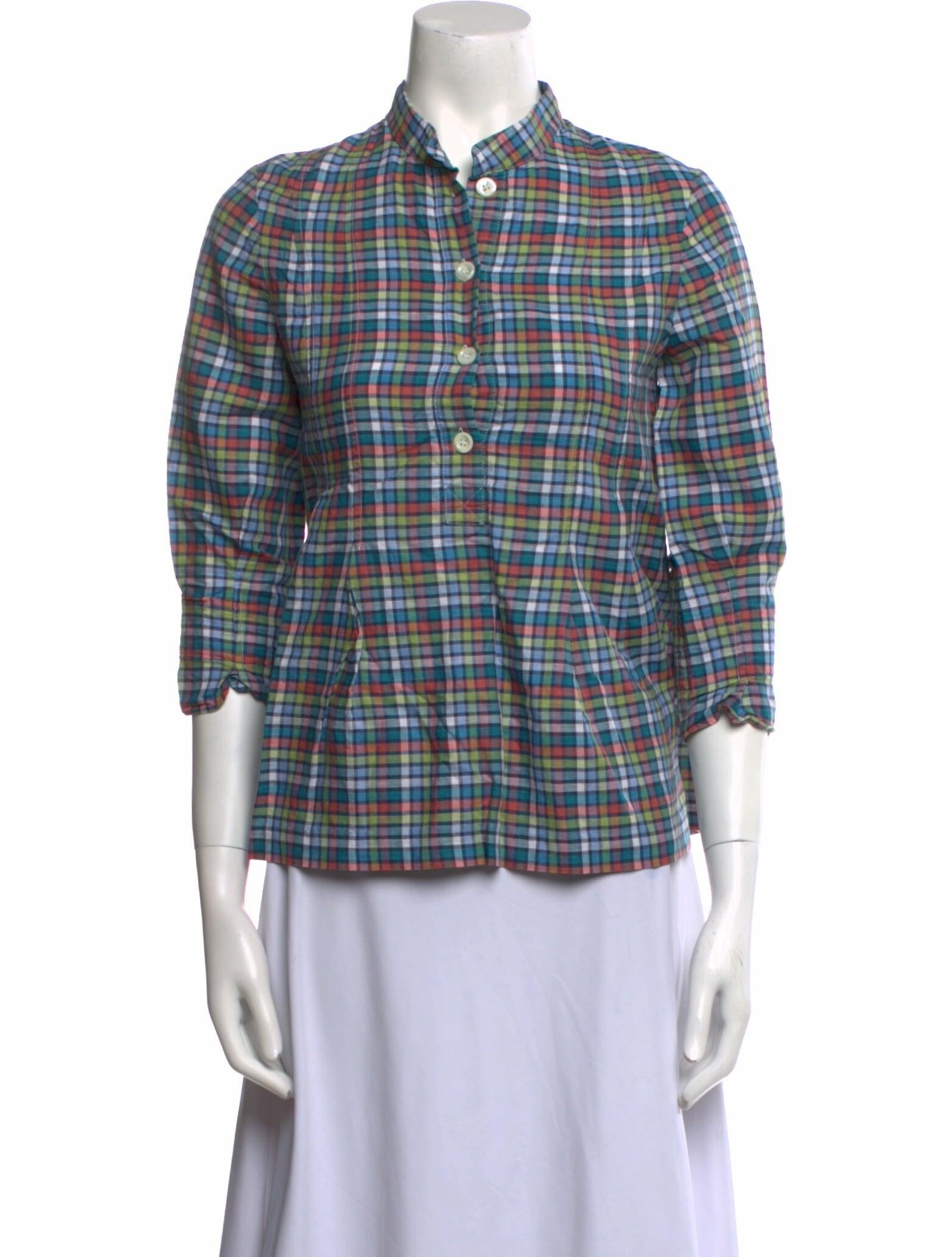 A.P.C. Linen Plaid Print Button-Up Top