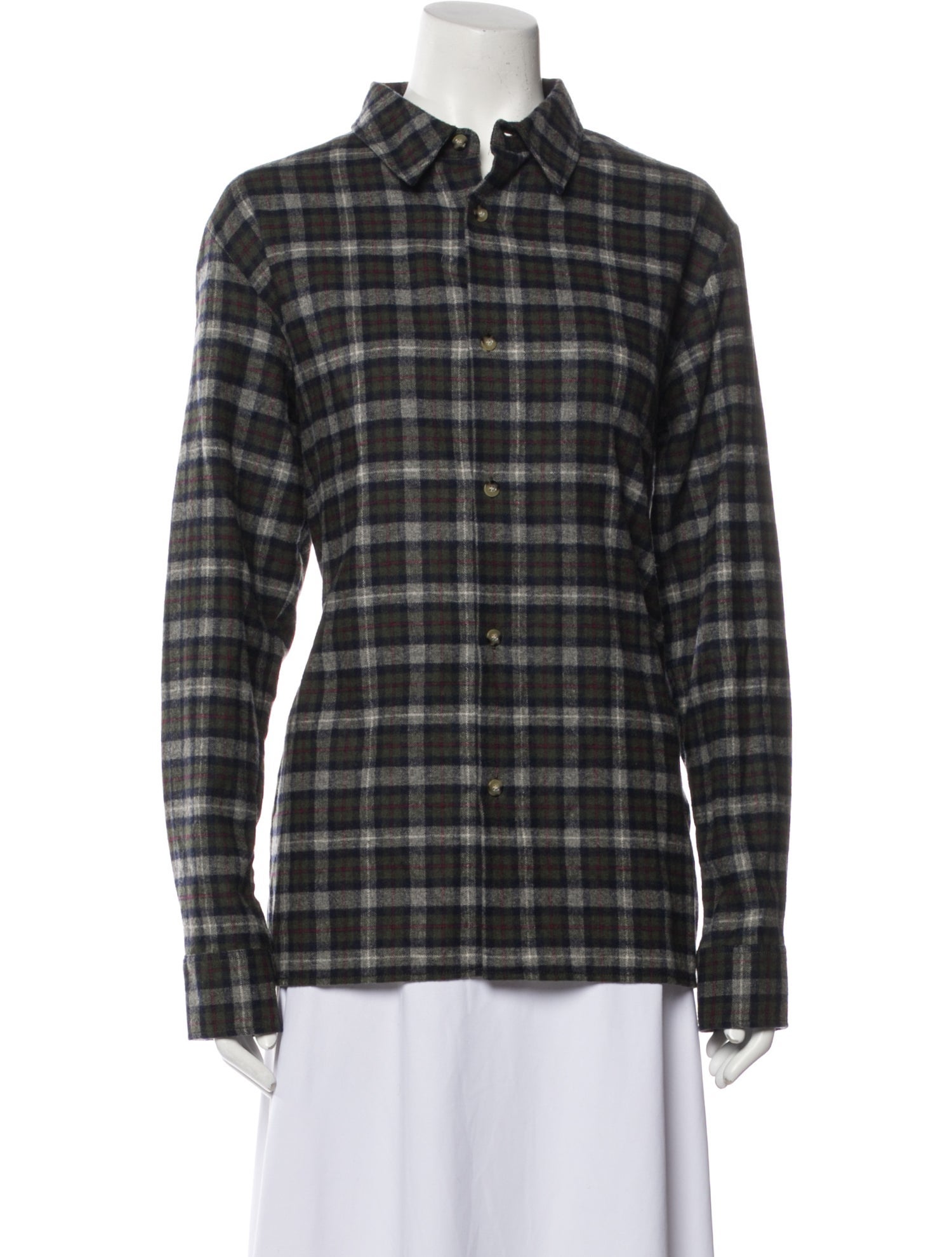 A.P.C. Wool Plaid Print Button-Up Top