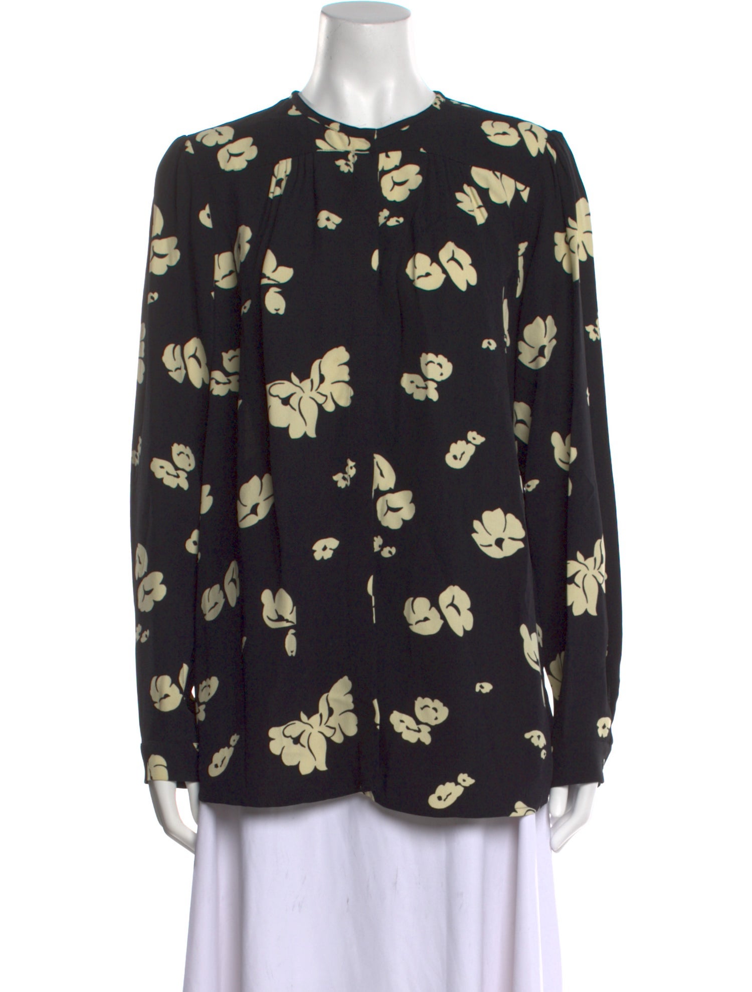 A.P.C. Floral Print Crew Neck Button-Up Top