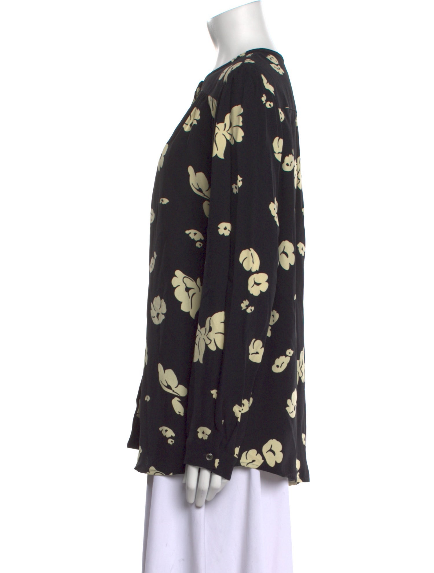 A.P.C. Floral Print Crew Neck Button-Up Top