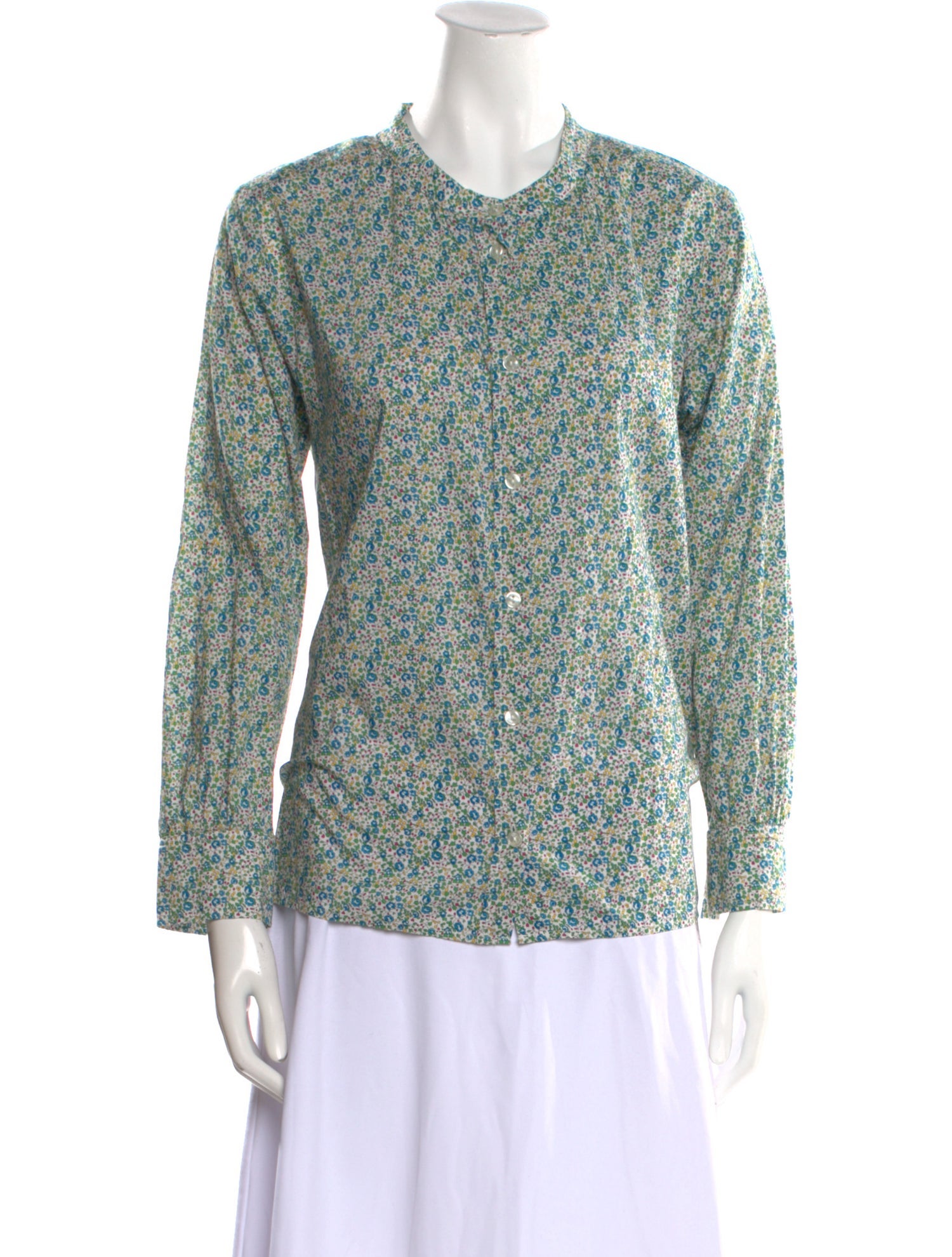 A.P.C. Floral Print Crew Neck Button-Up Top