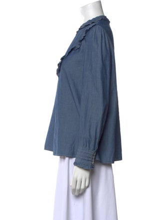 A.P.C. Mock Neck Long Sleeve Button-Up Top