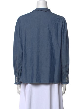 A.P.C. Mock Neck Long Sleeve Button-Up Top