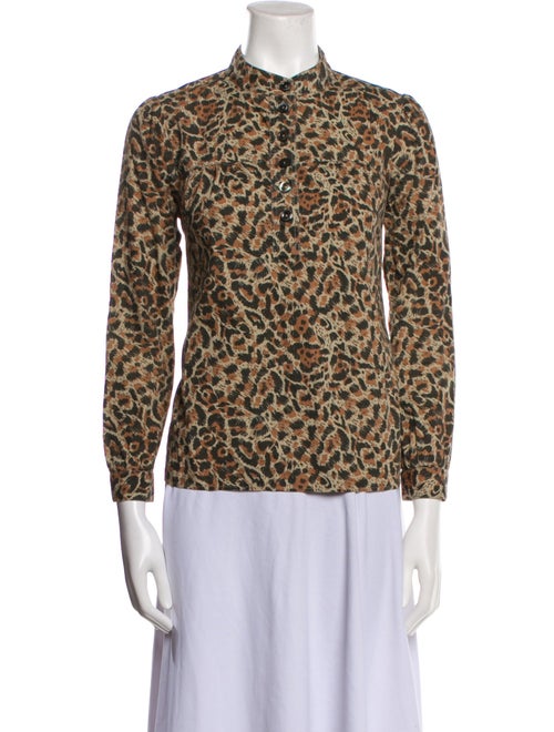 A.P.C. Animal Print Mock Neck Button-Up Top