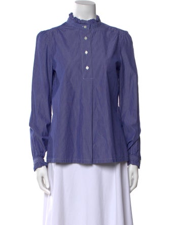 A.P.C. Striped Mock Neck Button-Up Top