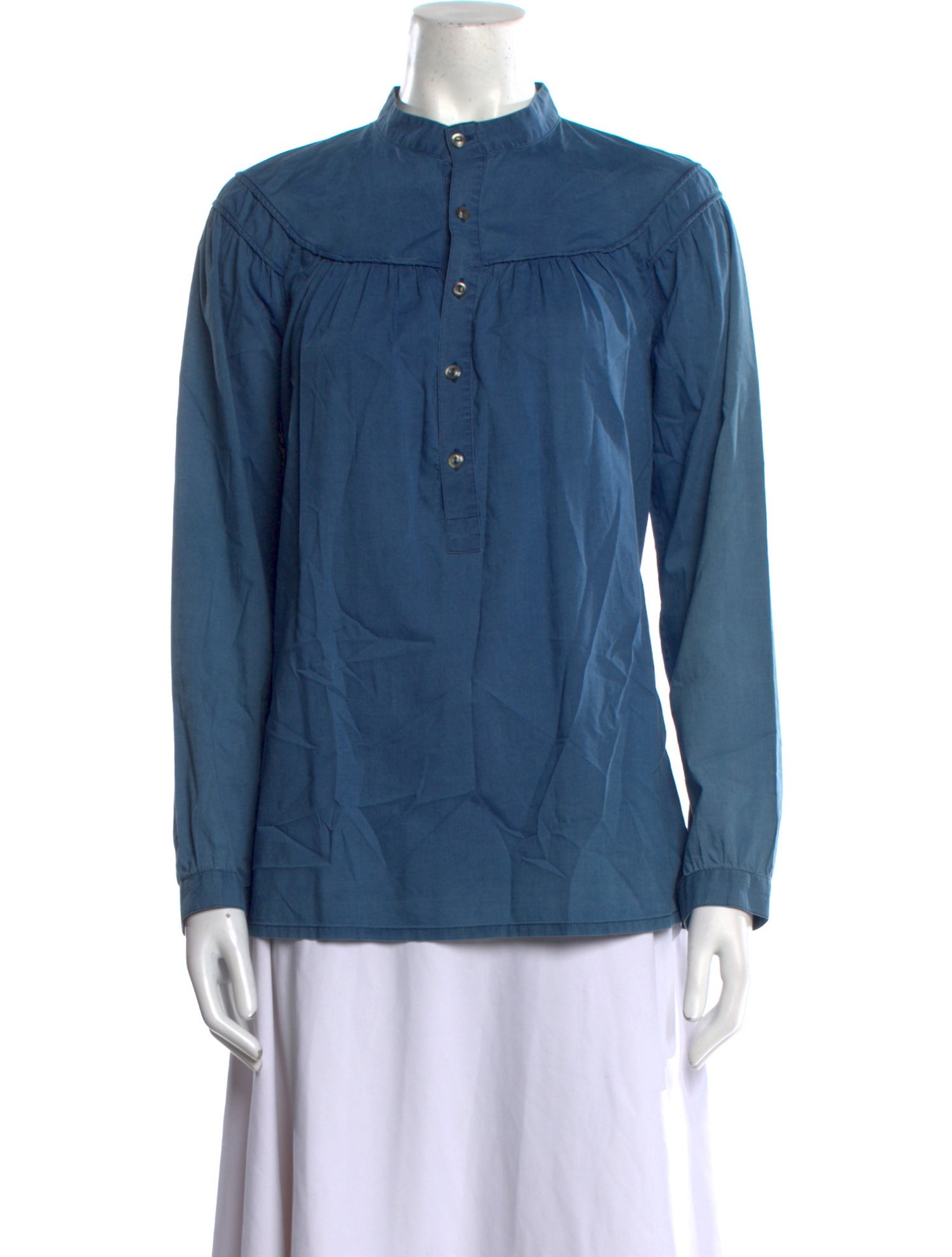 A.P.C. Mock Neck Long Sleeve Button-Up Top