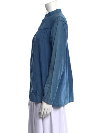 A.P.C. Mock Neck Long Sleeve Button-Up Top