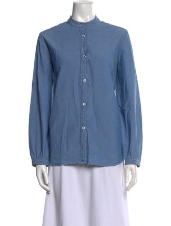 A.P.C. Mock Neck Long Sleeve Button-Up Top