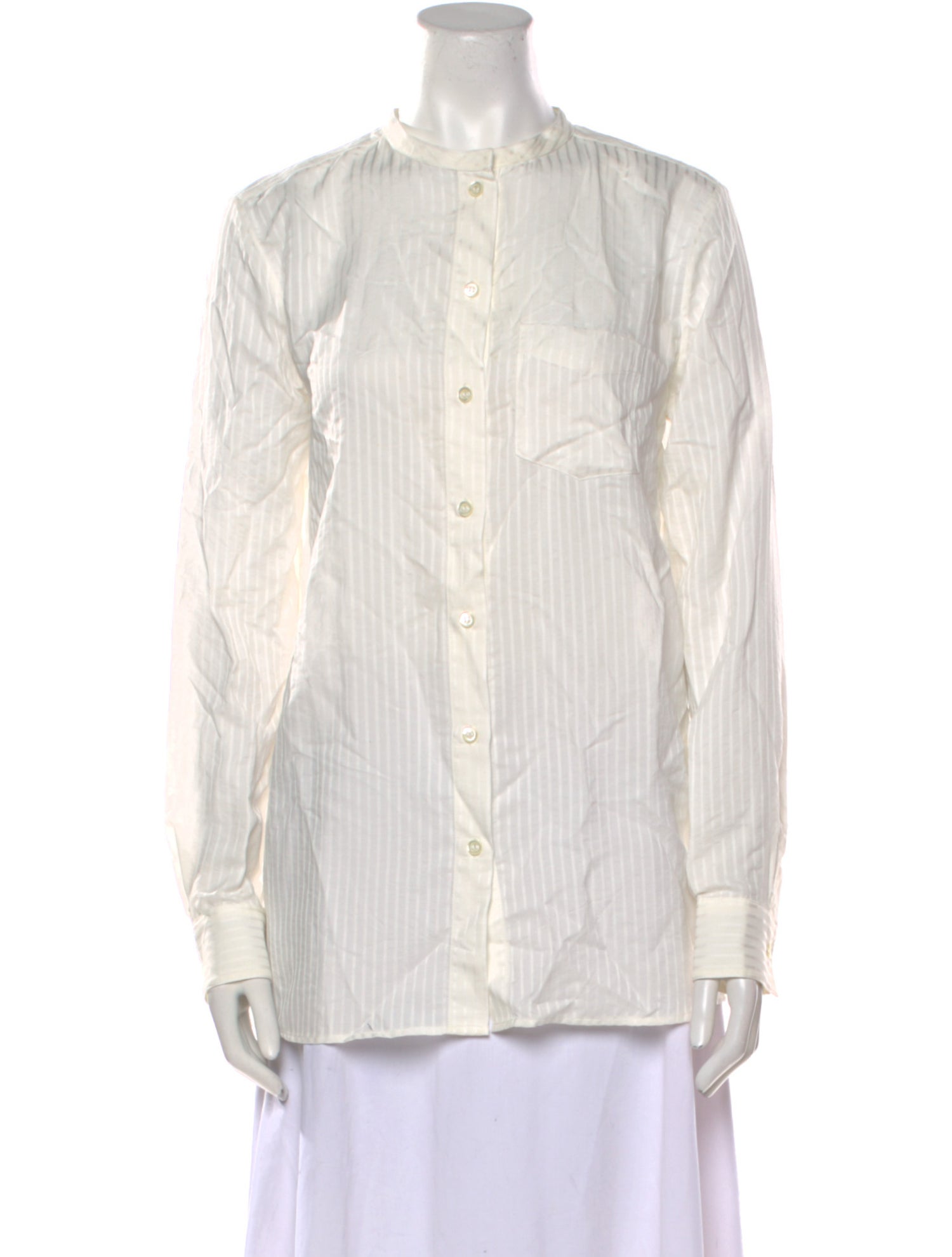 A.P.C. Striped Mock Neck Button-Up Top
