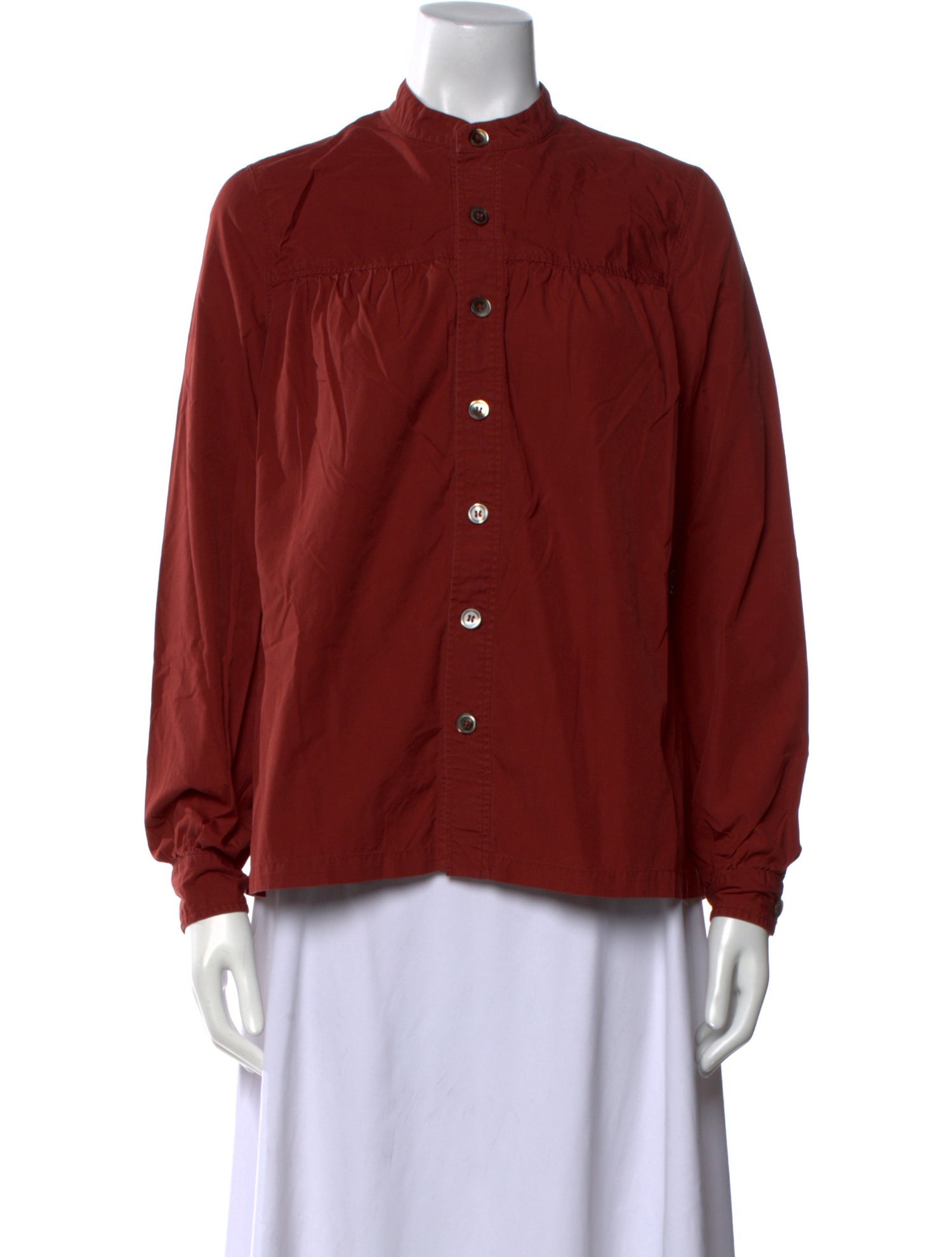 A.P.C. Mock Neck Long Sleeve Button-Up Top