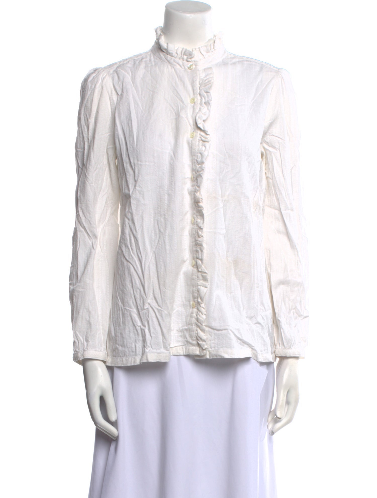 A.P.C. Mock Neck Long Sleeve Button-Up Top