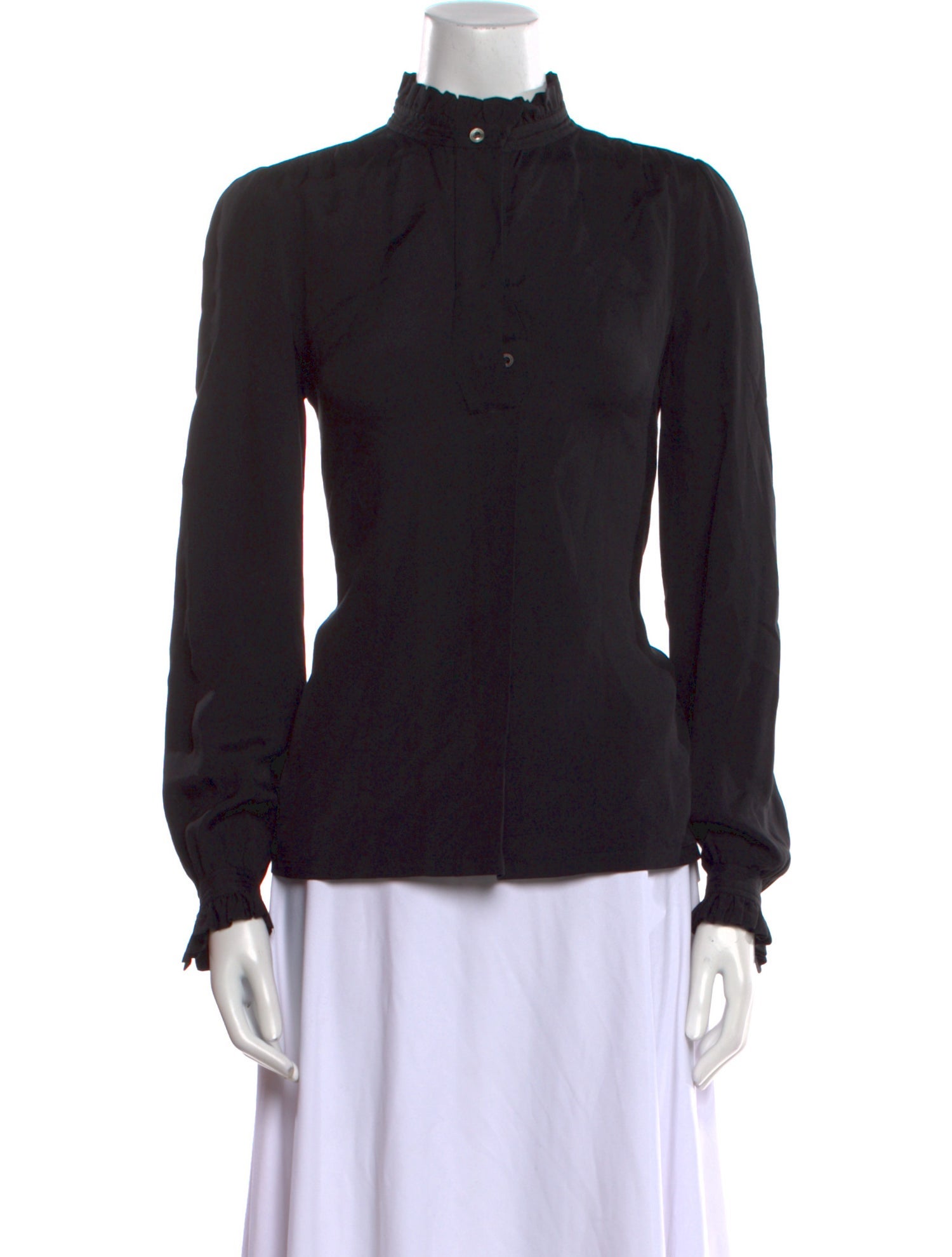 A.P.C. Mock Neck Long Sleeve Button-Up Top