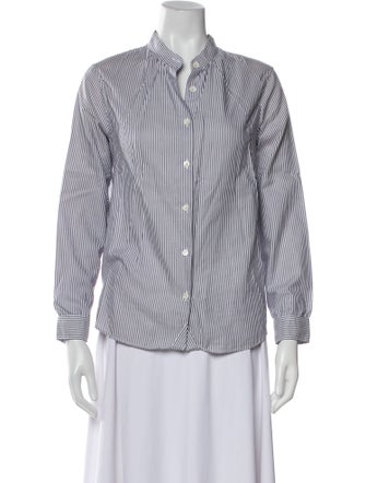 A.P.C. Striped Three-Quarter Sleeve Button-Up Top