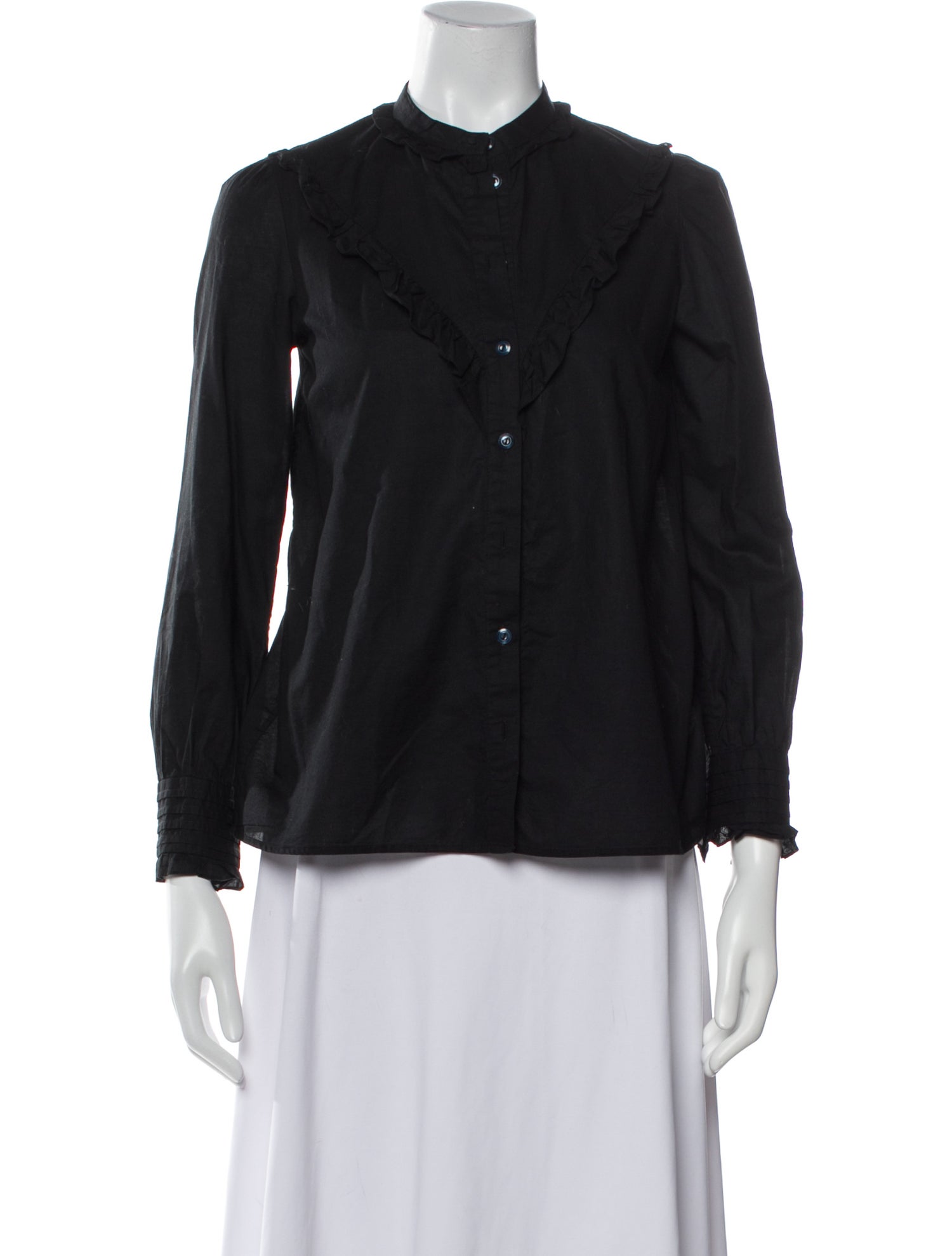 A.P.C. Mock Neck Long Sleeve Button-Up Top