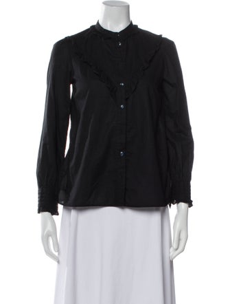 A.P.C. Mock Neck Long Sleeve Button-Up Top