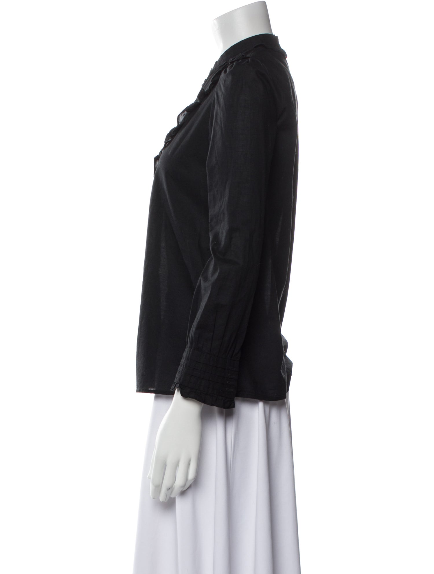 A.P.C. Mock Neck Long Sleeve Button-Up Top