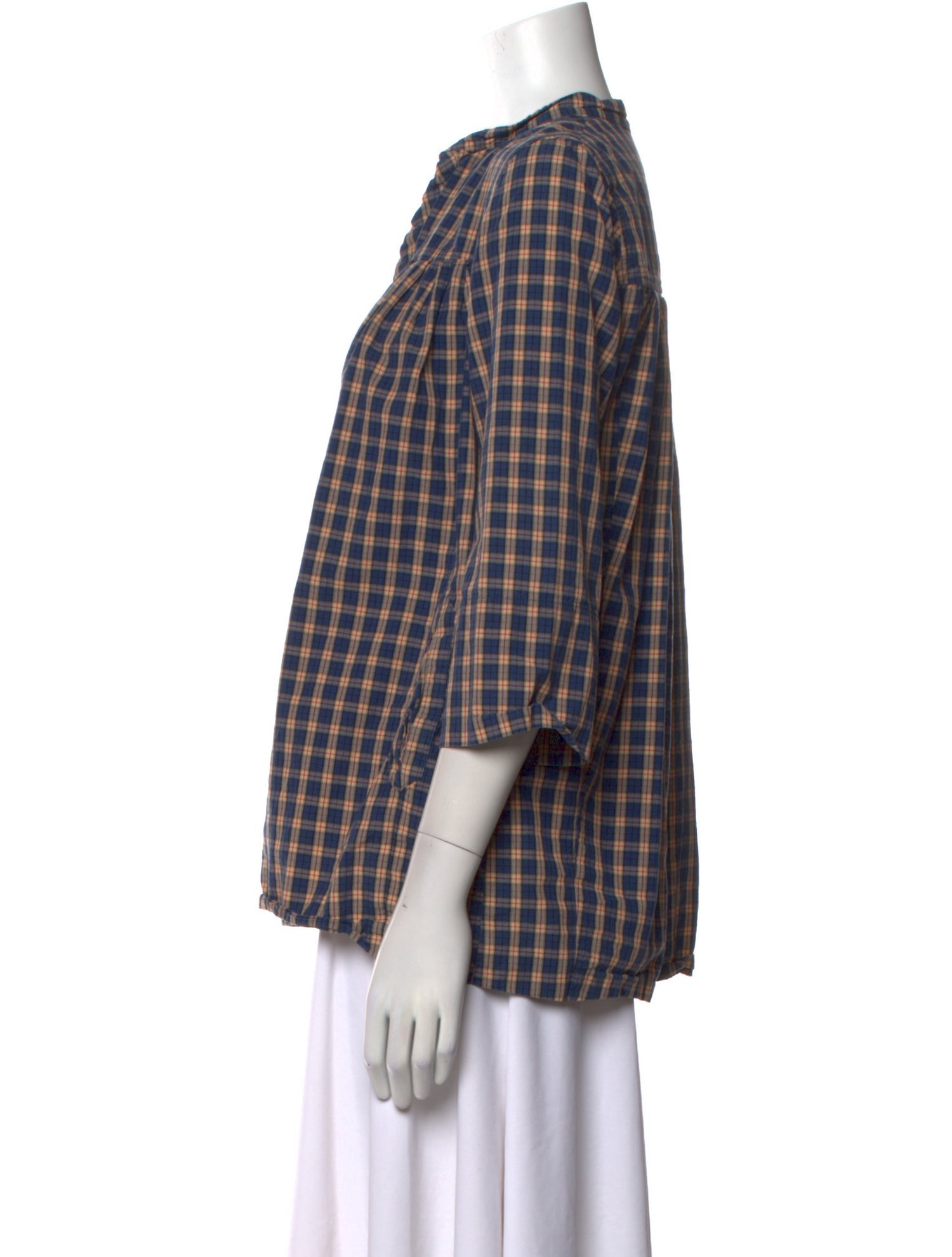 A.P.C. Plaid Print V-Neck Blouse