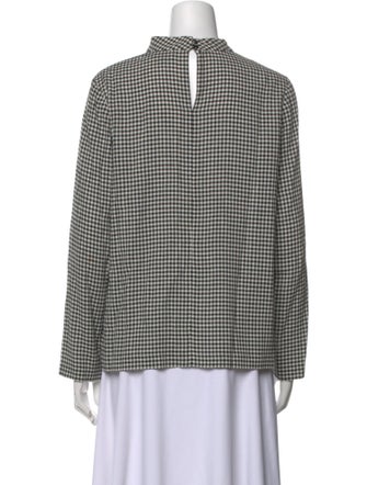 A.P.C. Plaid Print Mock Neck Button-Up Top