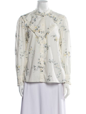 A.P.C. Floral Print Mock Neck Button-Up Top
