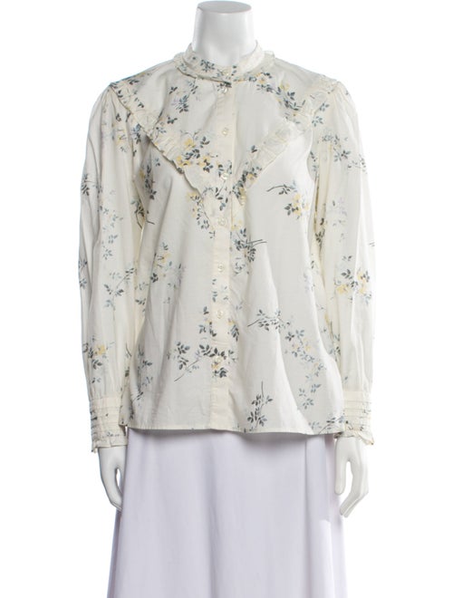 A.P.C. Floral Print Mock Neck Button-Up Top