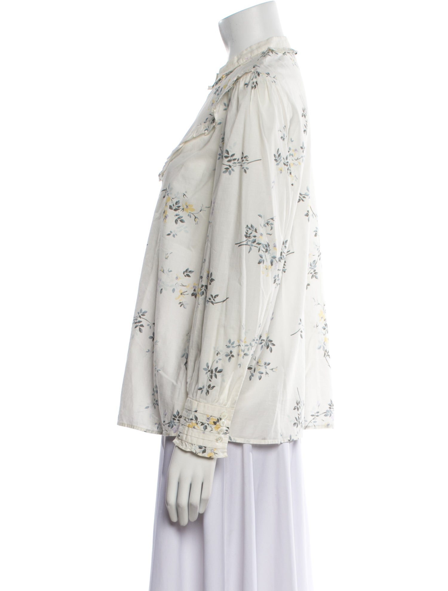 A.P.C. Floral Print Mock Neck Button-Up Top