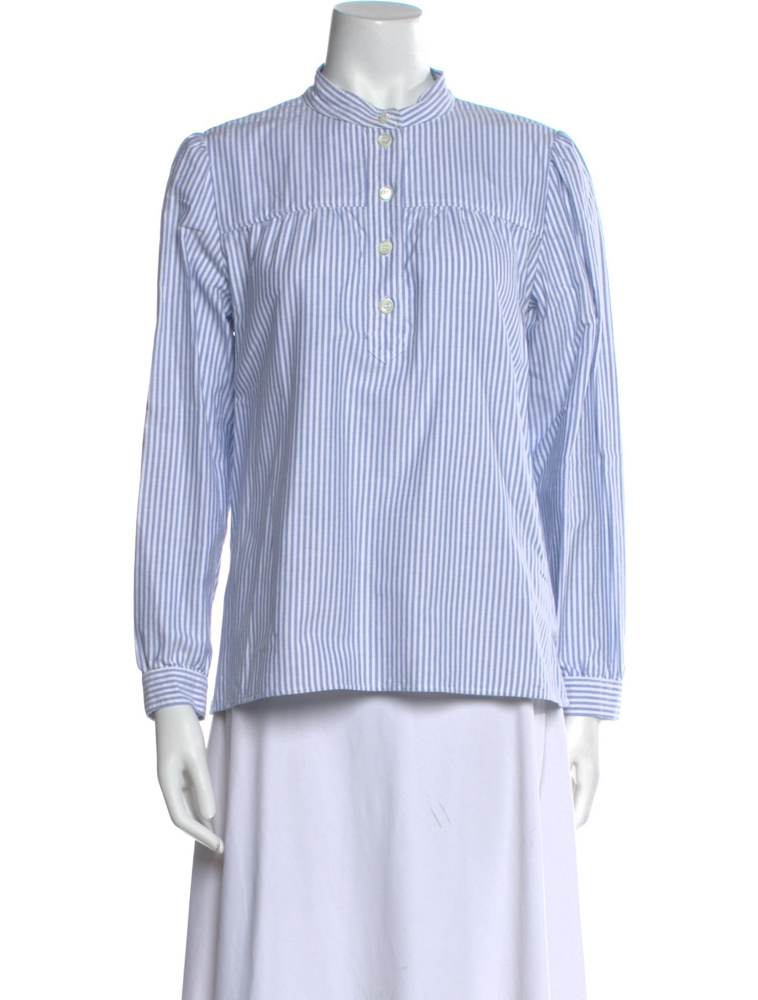 A.P.C. Striped Mock Neck Button-Up Top