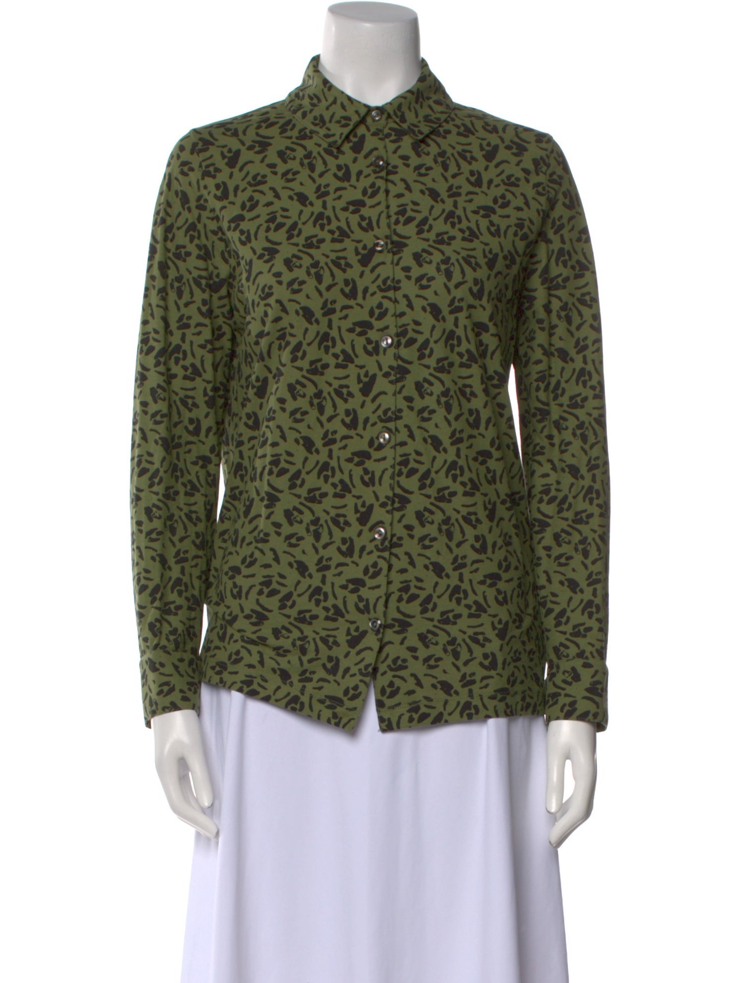 A.P.C. Printed Mock Neck Button-Up Top