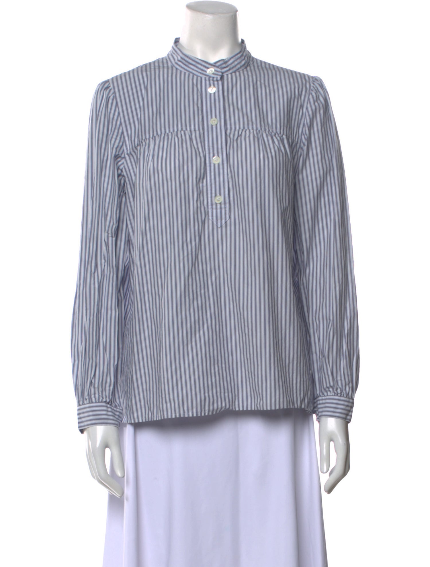 A.P.C. Striped Mock Neck Button-Up Top
