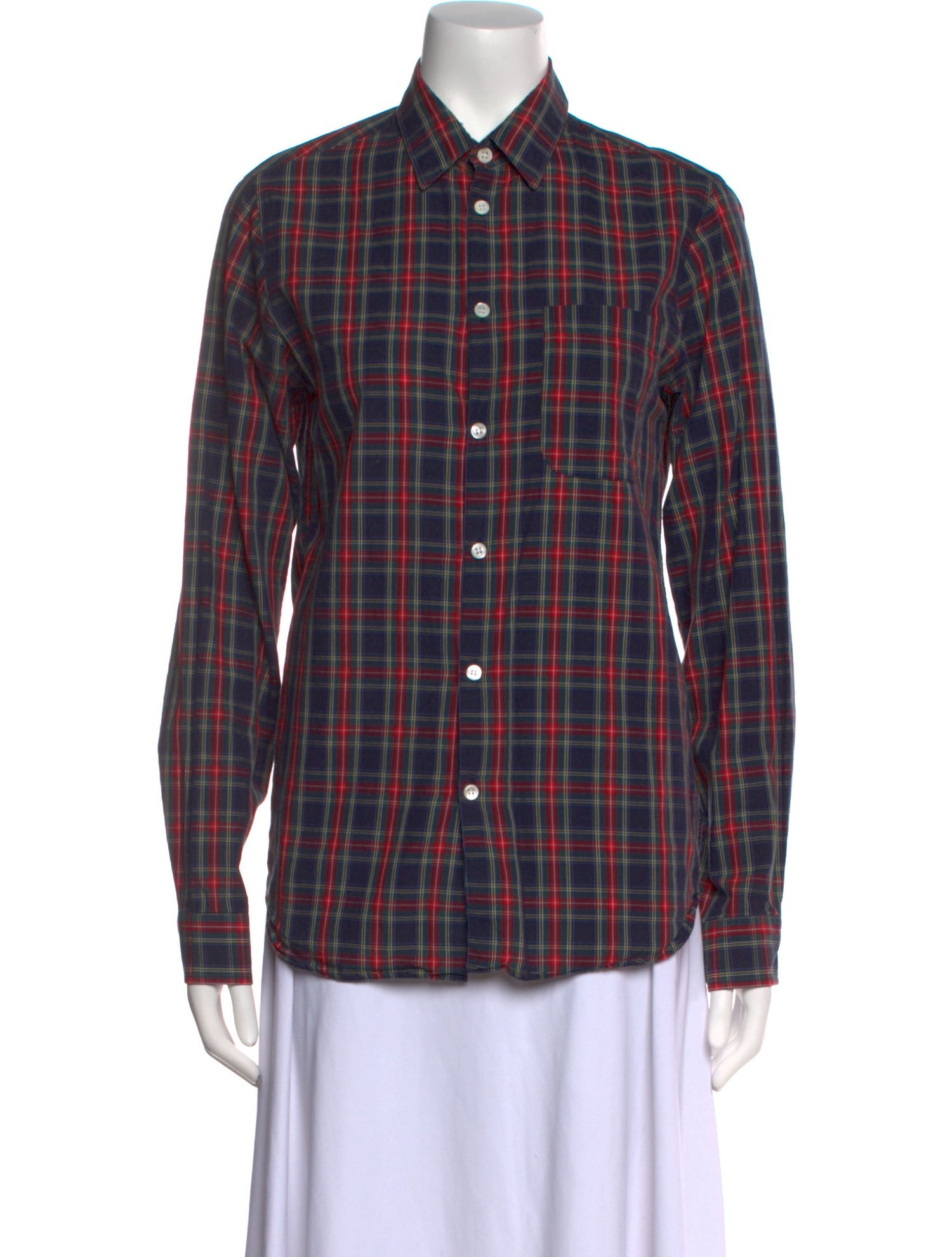 A.P.C. Plaid Print Long Sleeve Button-Up Top