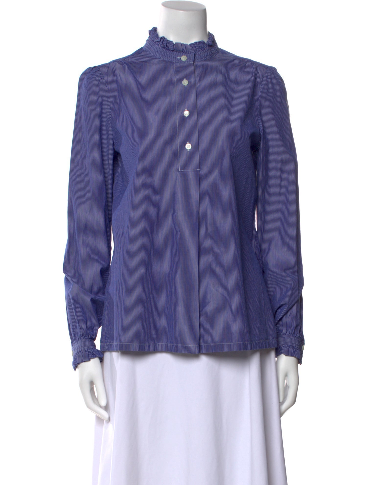 A.P.C. Striped Mock Neck Button-Up Top