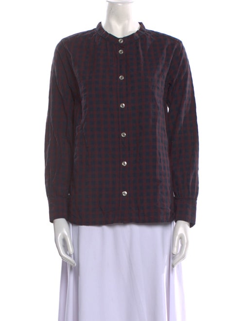 A.P.C. Plaid Print Crew Neck Button-Up Top
