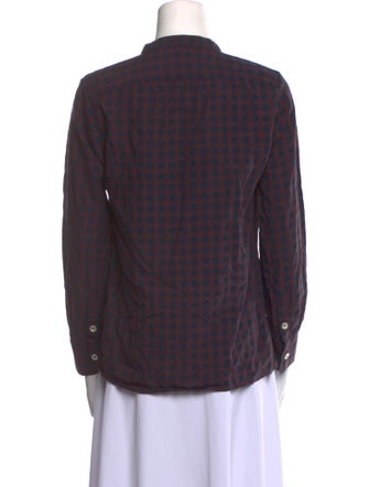 A.P.C. Plaid Print Crew Neck Button-Up Top