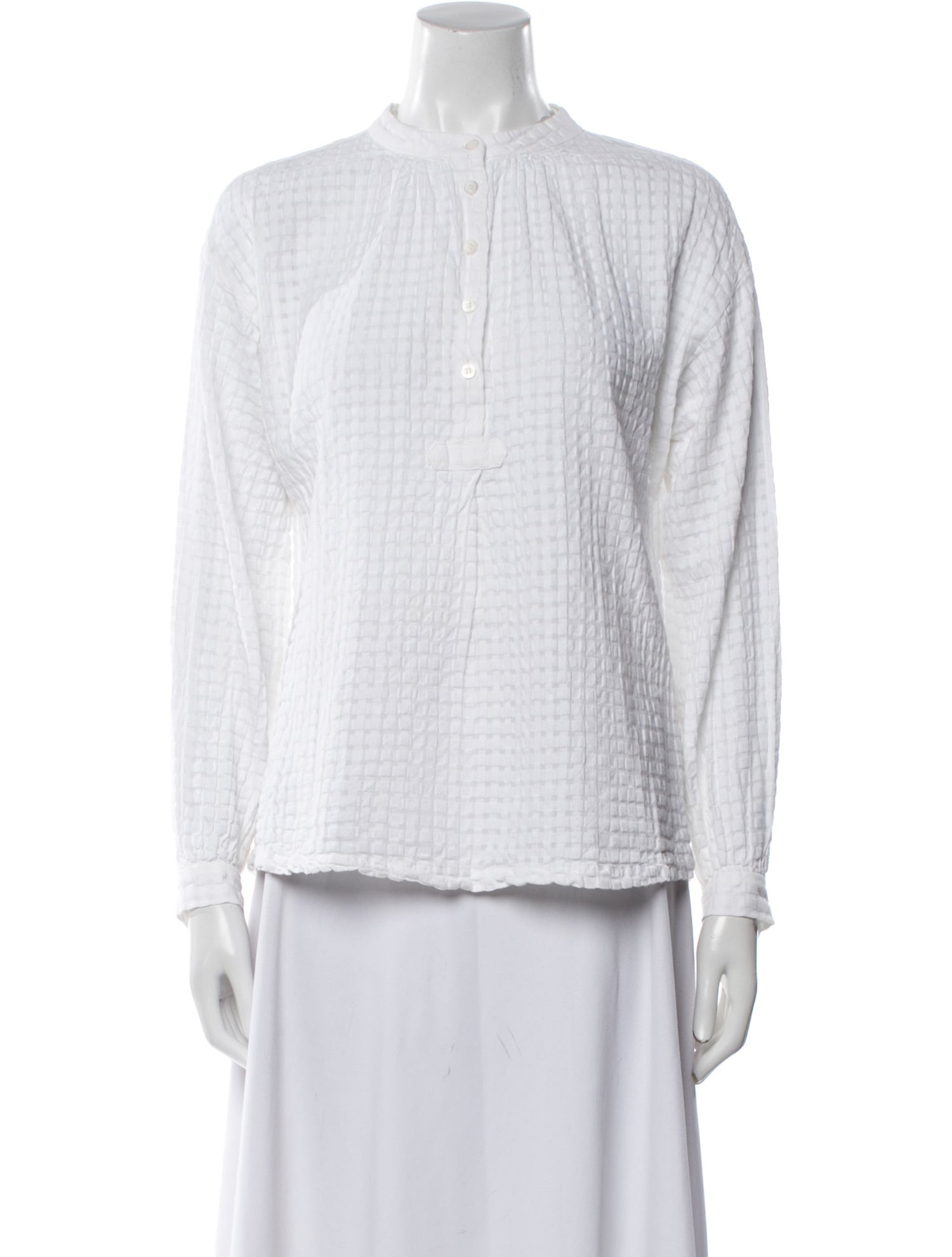 A.P.C. Plaid Print Mock Neck Button-Up Top