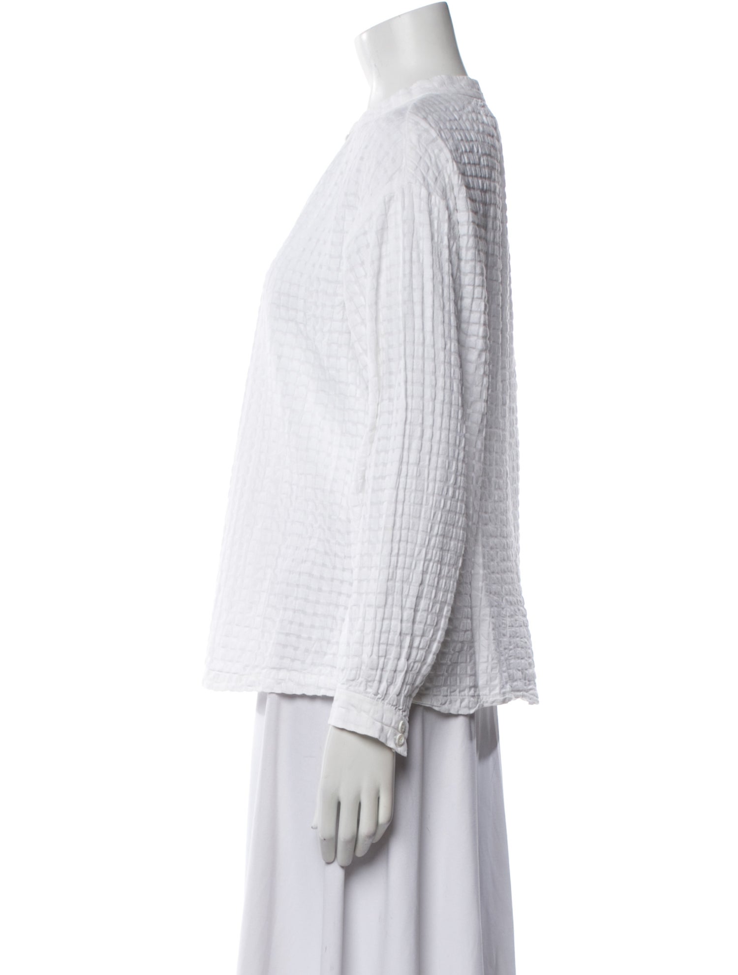 A.P.C. Plaid Print Mock Neck Button-Up Top