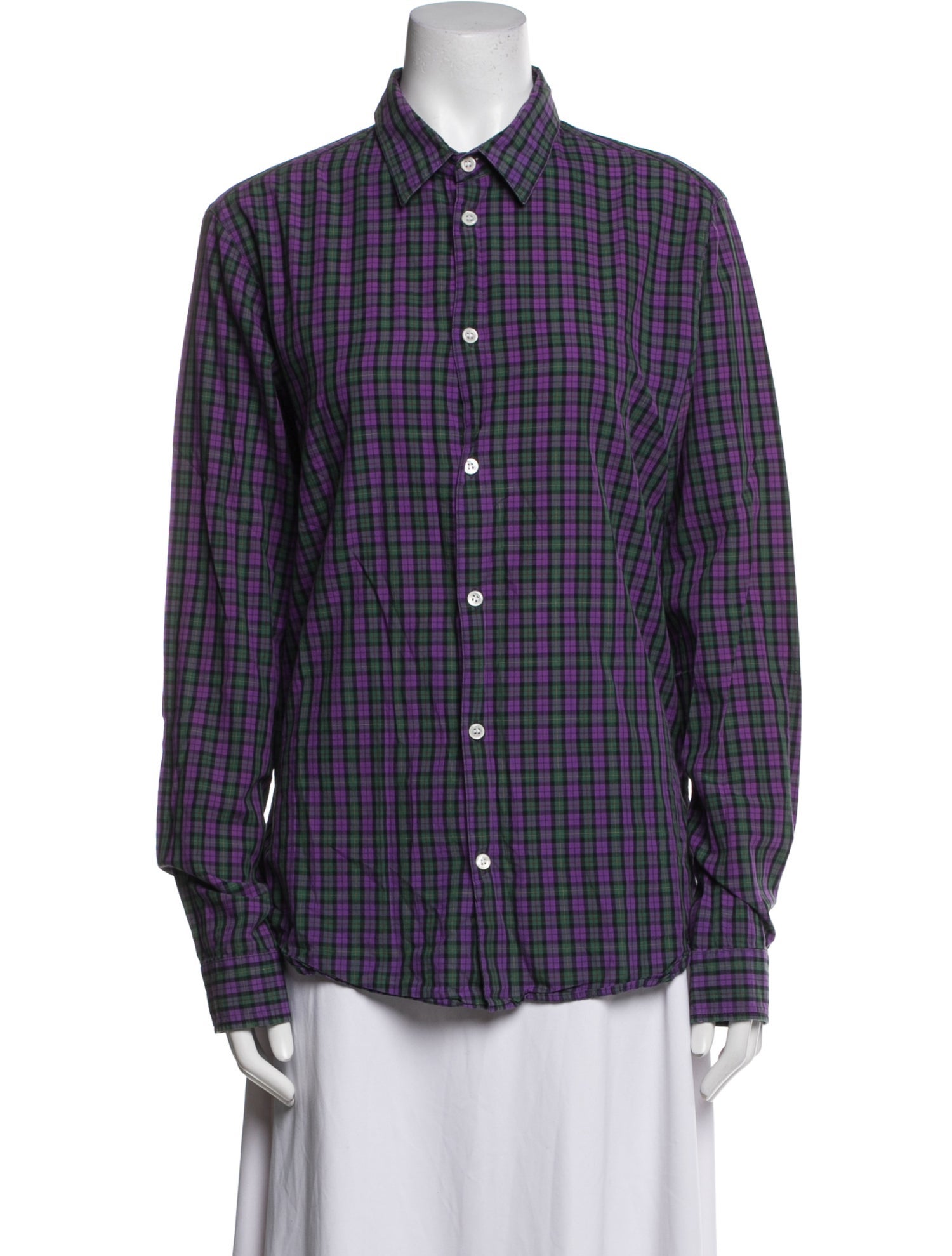 A.P.C. Plaid Print Long Sleeve Button-Up Top
