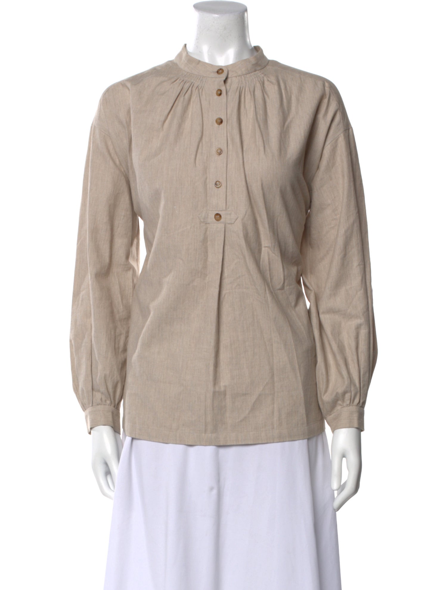 A.P.C. Mock Neck Long Sleeve Button-Up Top