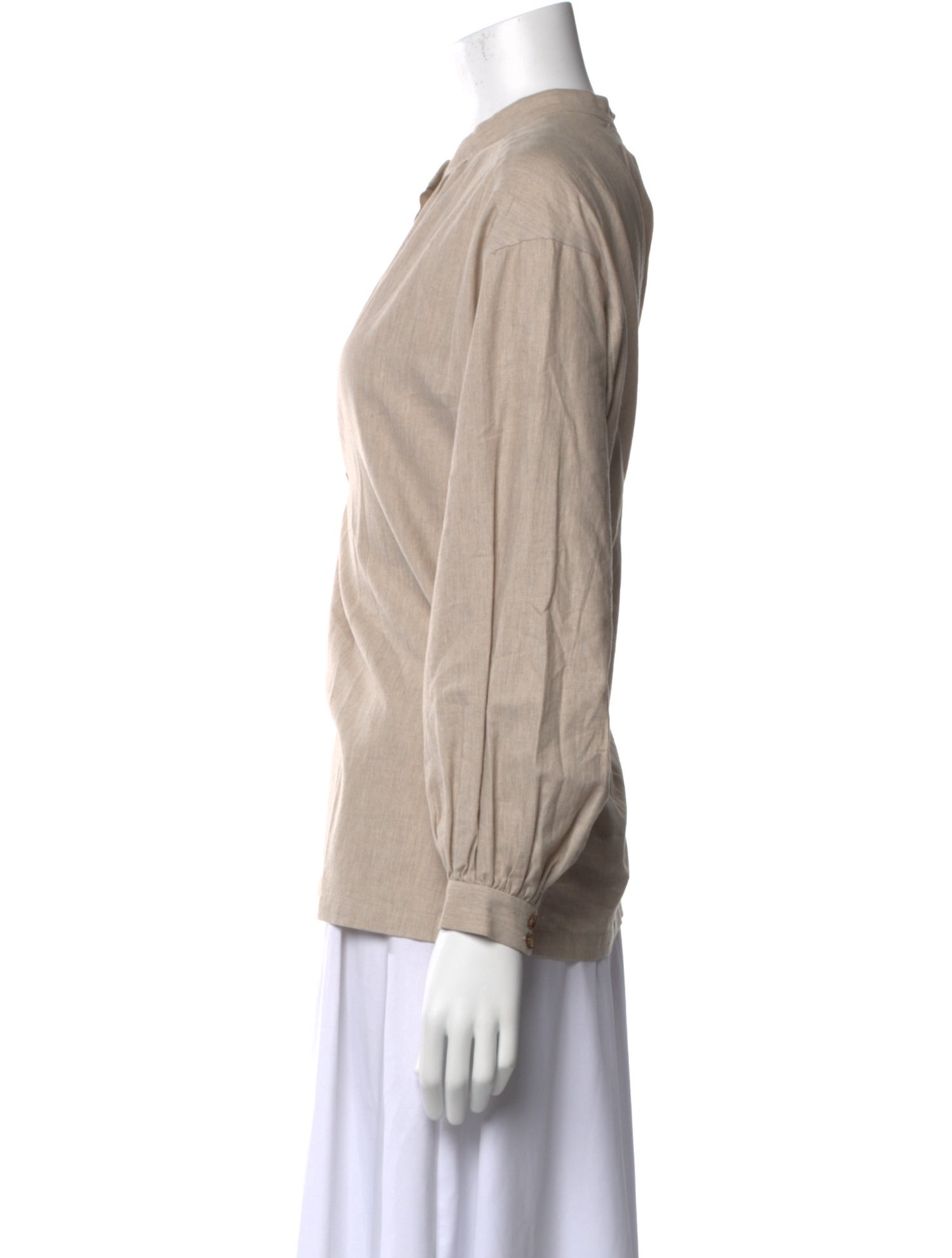 A.P.C. Mock Neck Long Sleeve Button-Up Top