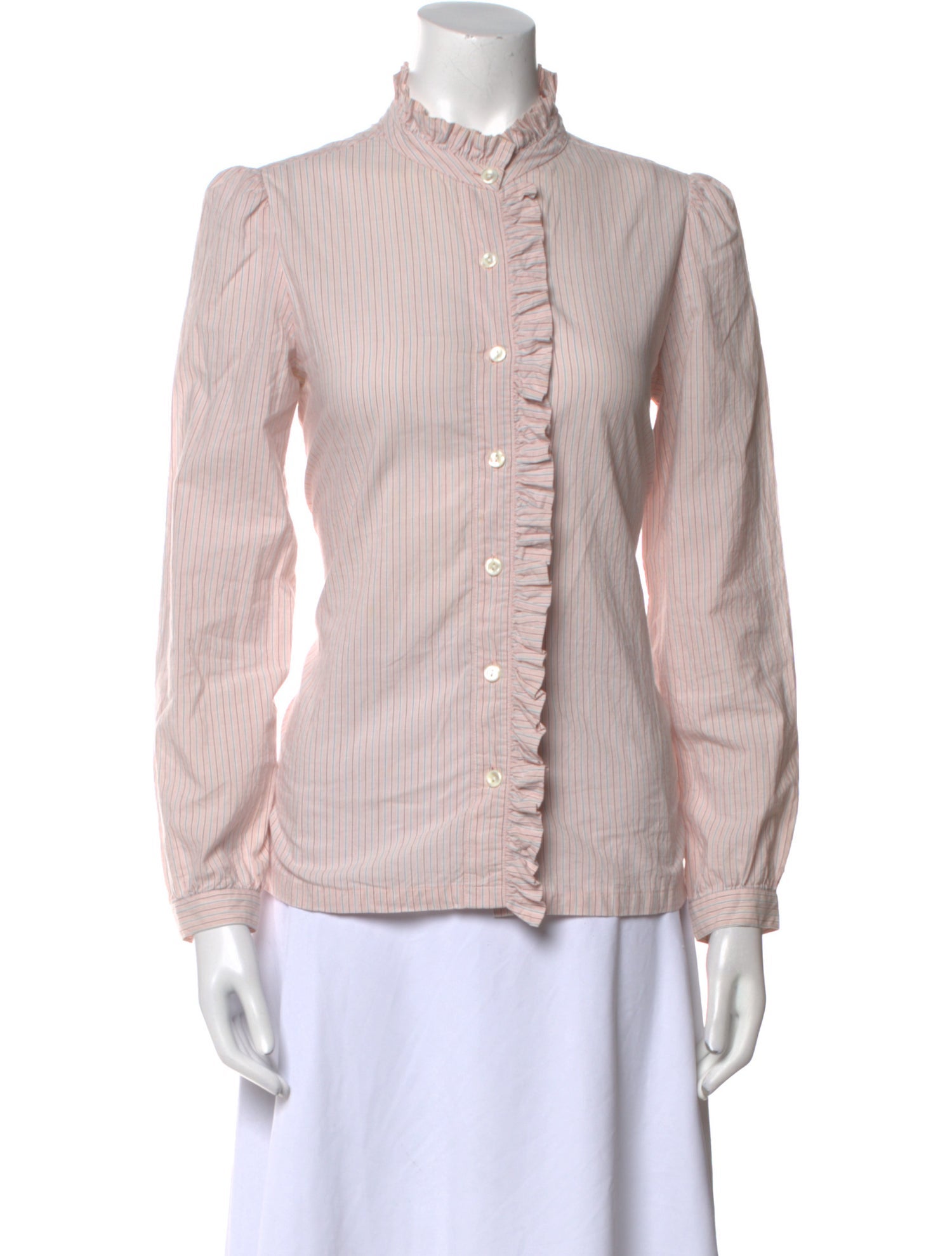 A.P.C. Striped Mock Neck Button-Up Top