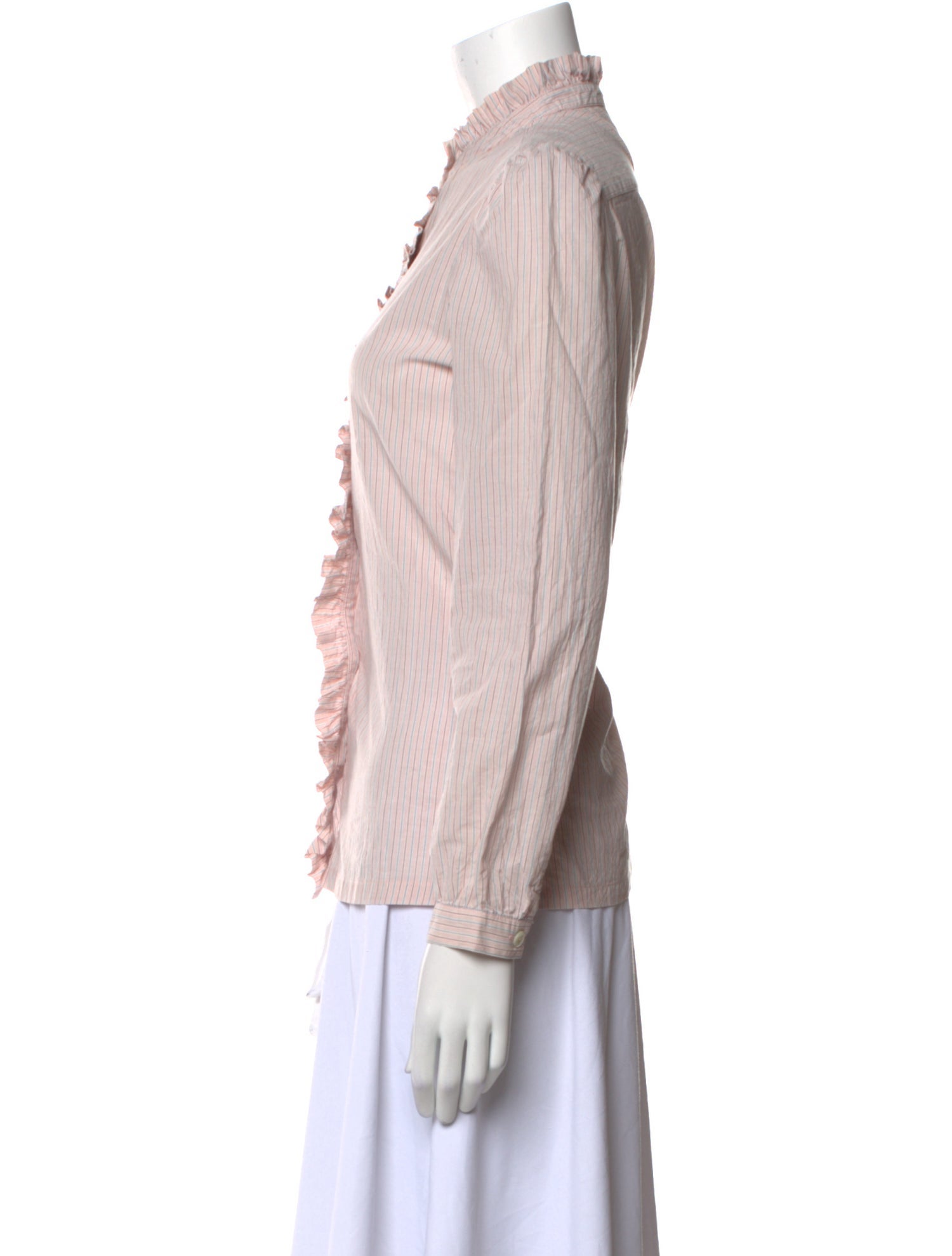 A.P.C. Striped Mock Neck Button-Up Top