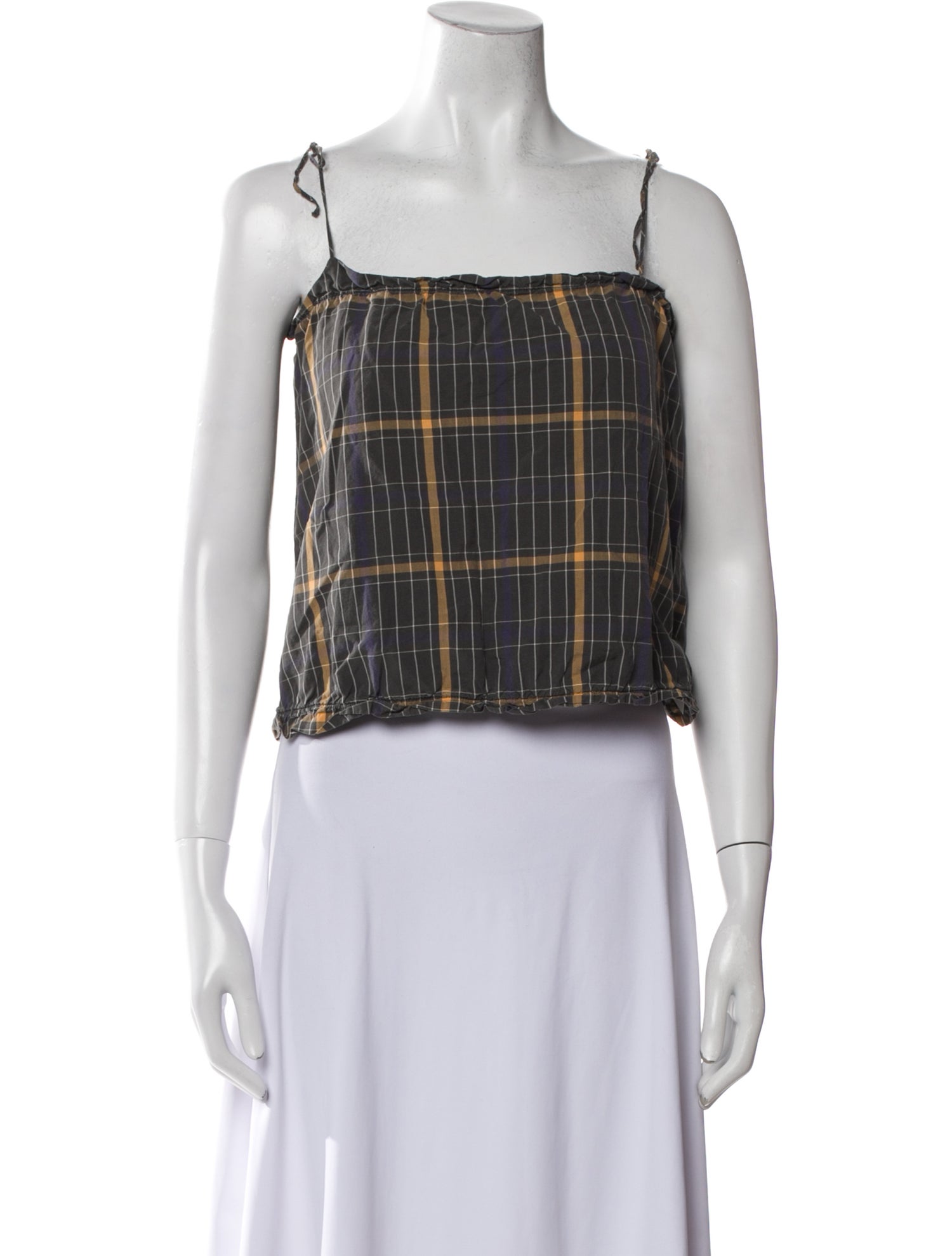 A.P.C. Plaid Print Square Neckline Crop Top