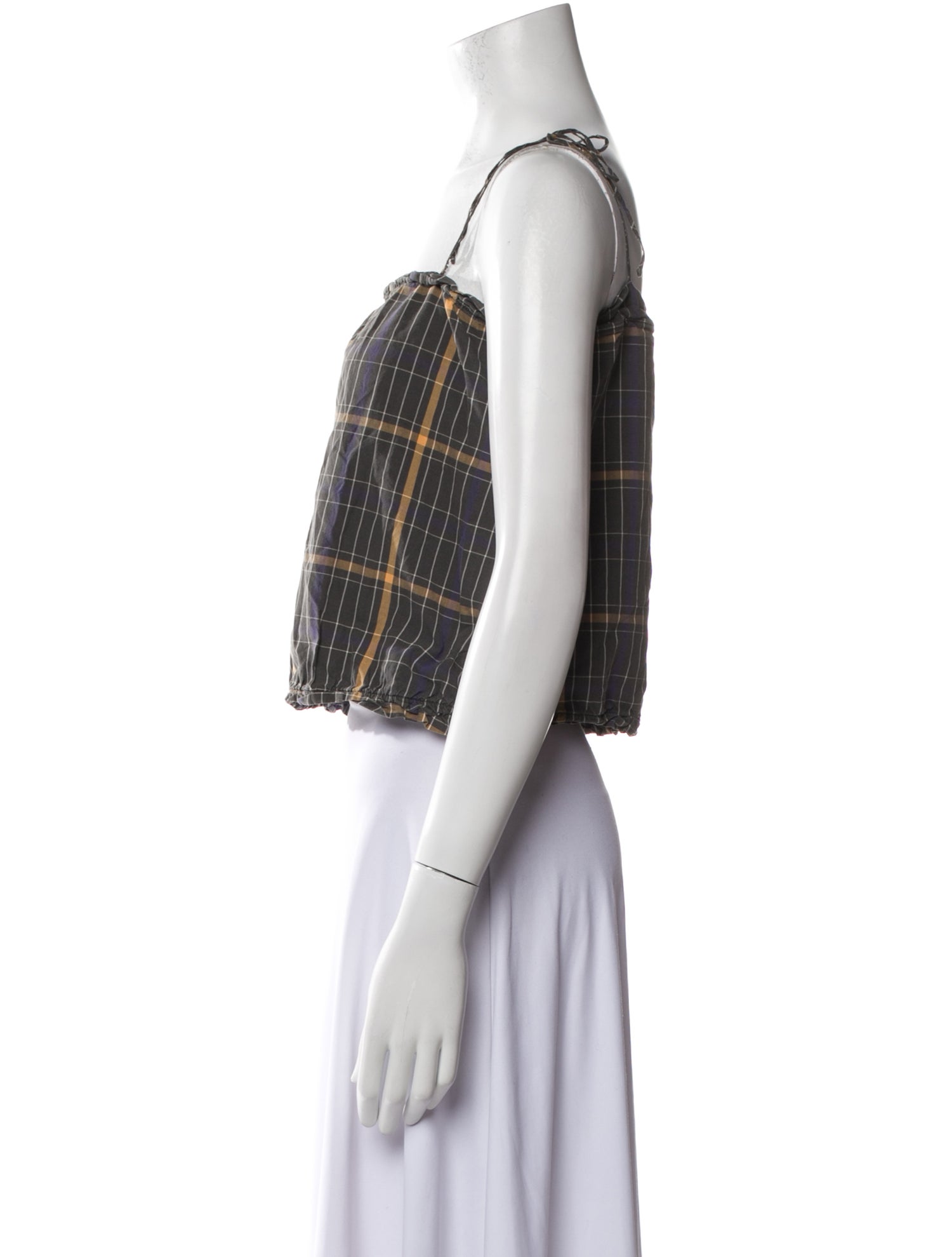 A.P.C. Plaid Print Square Neckline Crop Top