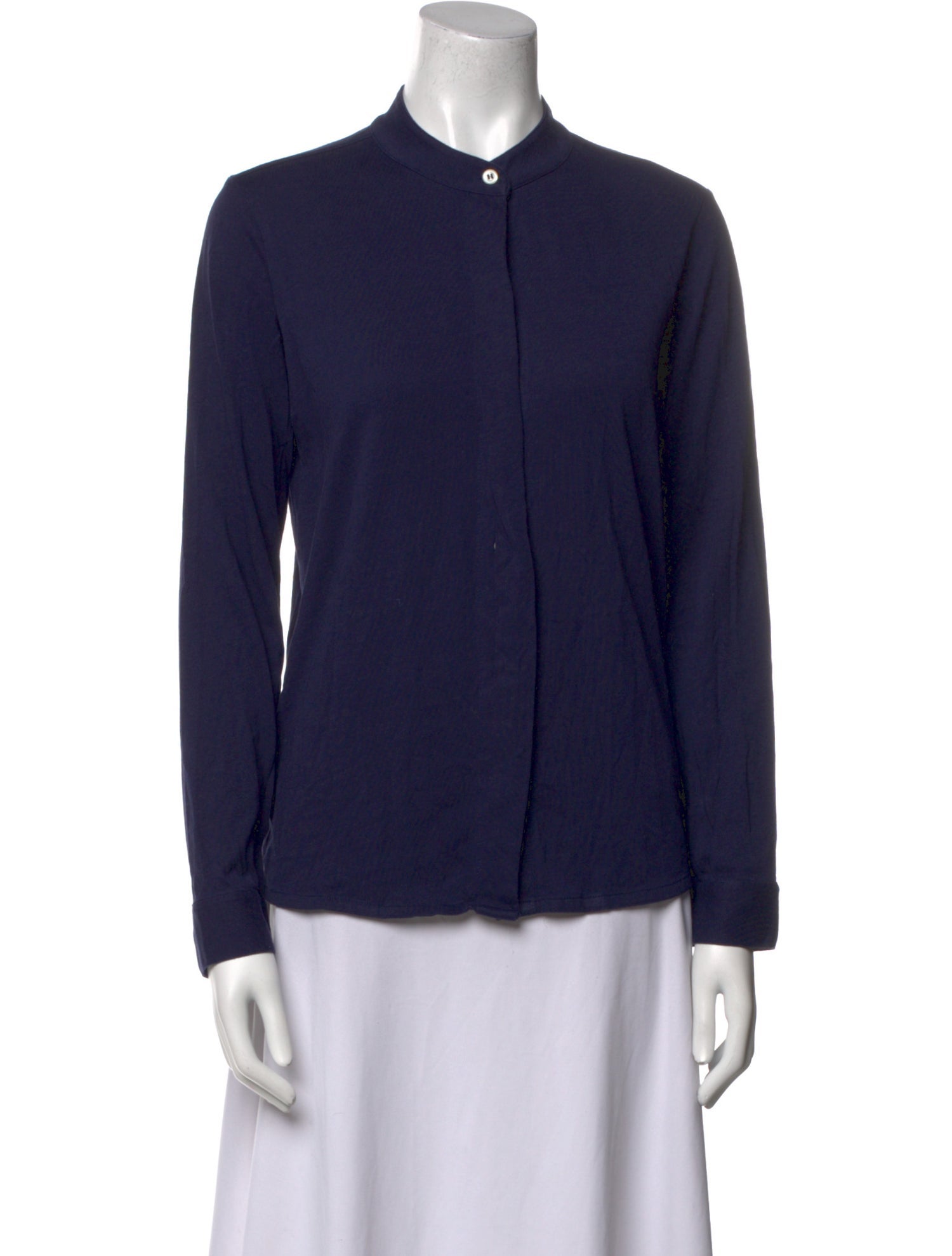 A.P.C. Mock Neck Long Sleeve Button-Up Top