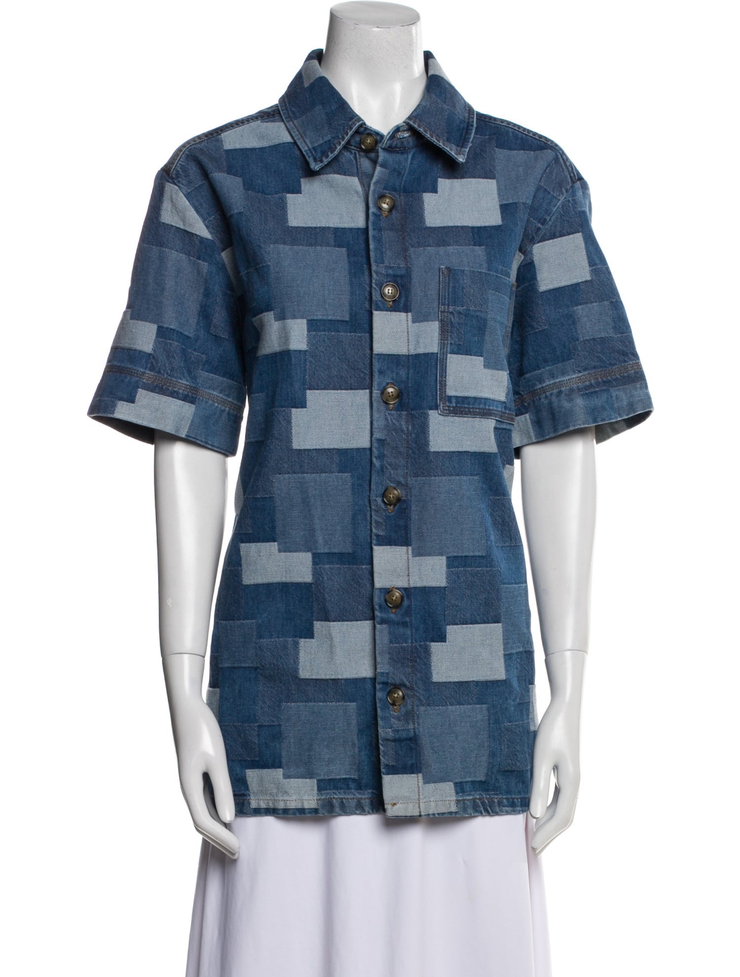 A.P.C. Plaid Print Short Sleeve Button-Up Top