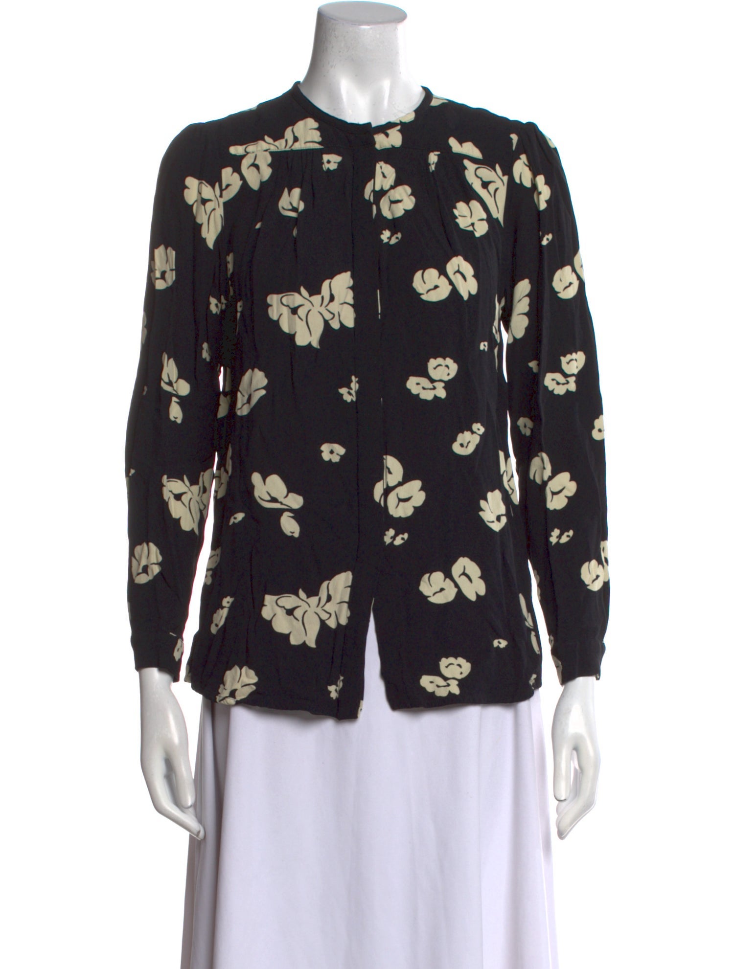 A.P.C. Printed Mock Neck Button-Up Top