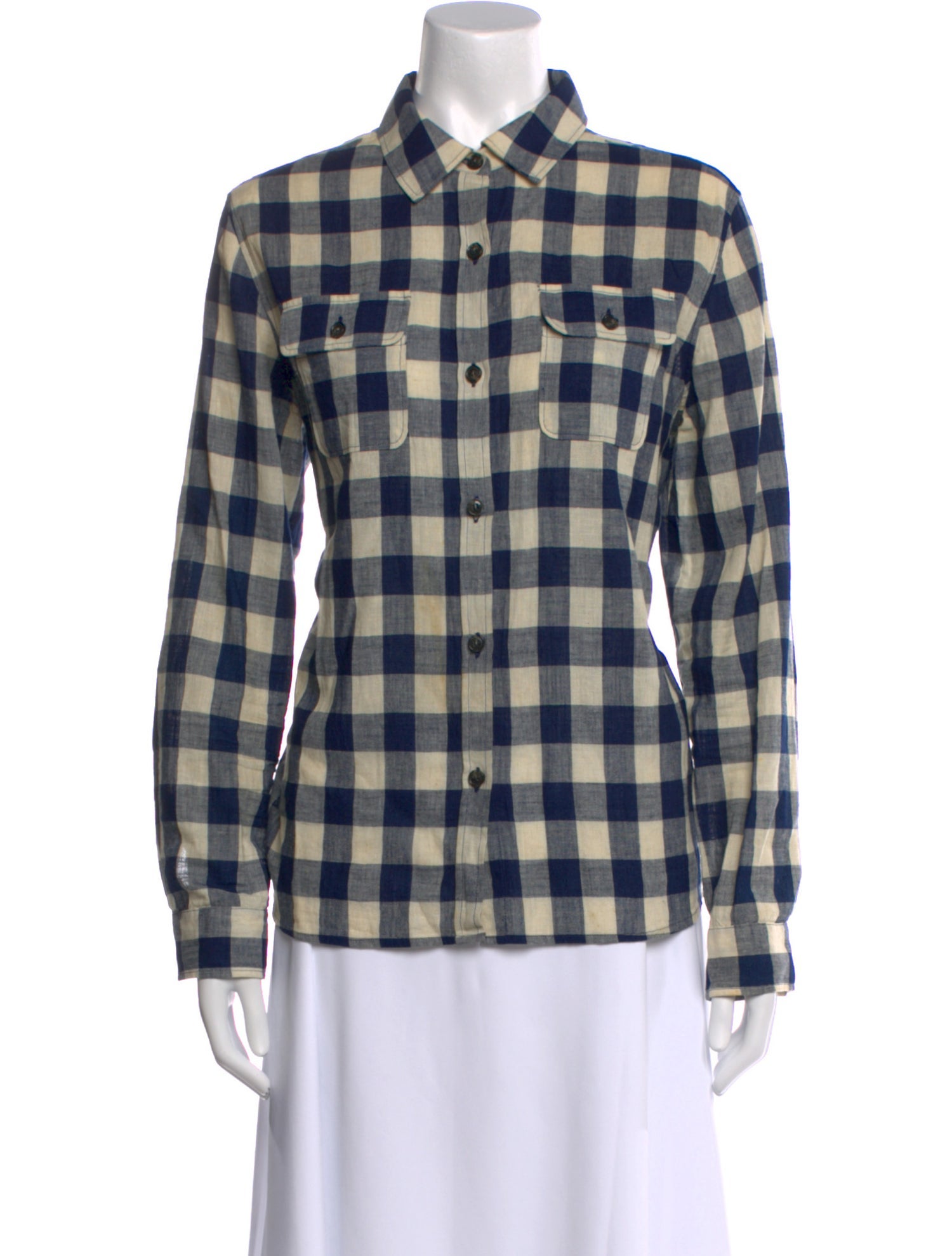 A.P.C. Plaid Print Long Sleeve Button-Up Top
